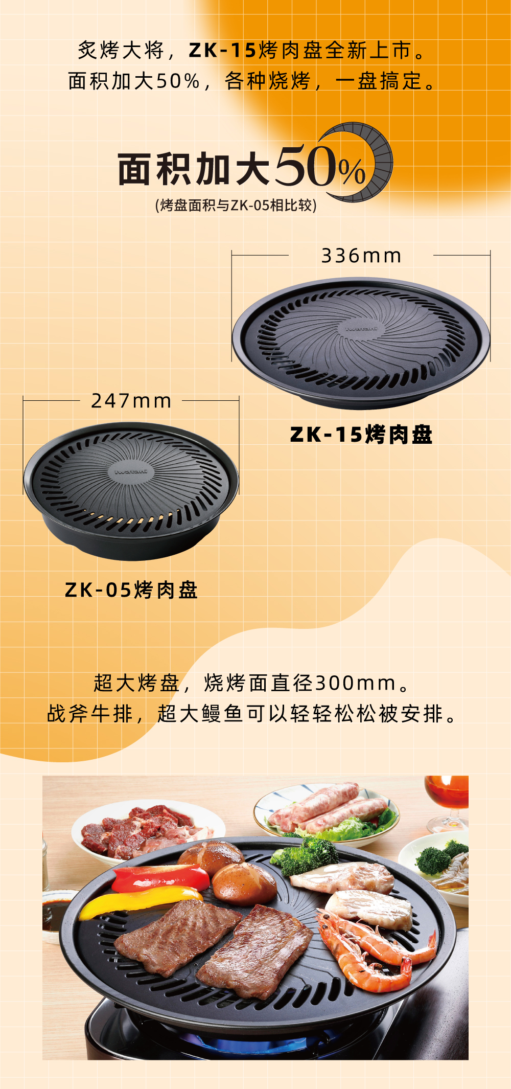 炙烤大(da)将，zk-15全新(xin)上市(shi)。面積加(jia)大(da)50%，各種燒烤，一(yi)盤搞定。